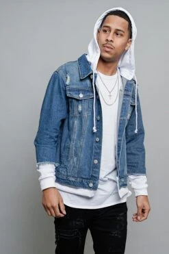 Layered Look Distressed Denim Jacket -Victorious DK140 INW 4