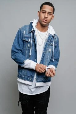 Layered Look Distressed Denim Jacket -Victorious DK140 INW 5