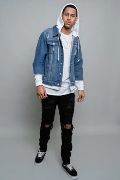 Layered Look Distressed Denim Jacket -Victorious DK140 INW 6