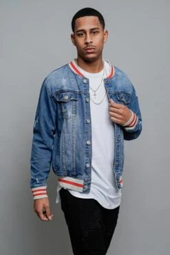 Striped Rib Denim Jacket -Victorious DK145 IND 4