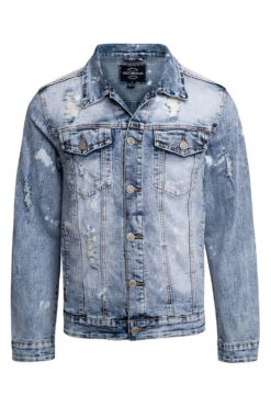 Acid Bleached Distressed Denim Jacket -Victorious DK179 BLU 1