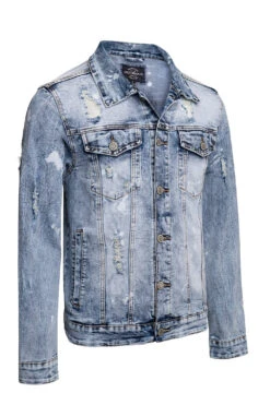 Acid Bleached Distressed Denim Jacket -Victorious DK179 BLU 2