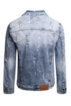 Acid Bleached Distressed Denim Jacket -Victorious DK179 BLU 3