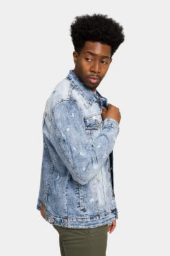 Acid Bleached Distressed Denim Jacket -Victorious DK179 BLU 4