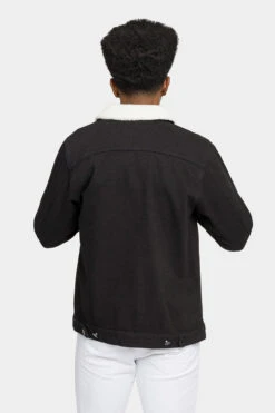 Distressed Sherpa Denim Jacket -Victorious DK193 BLK 3