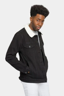 Distressed Sherpa Denim Jacket -Victorious DK193 BLK 4