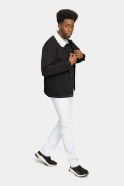 Distressed Sherpa Denim Jacket -Victorious DK193 BLK 5