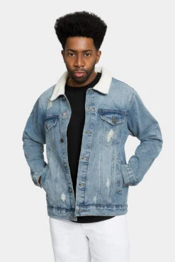 Distressed Sherpa Denim Jacket -Victorious DK193 IND 1