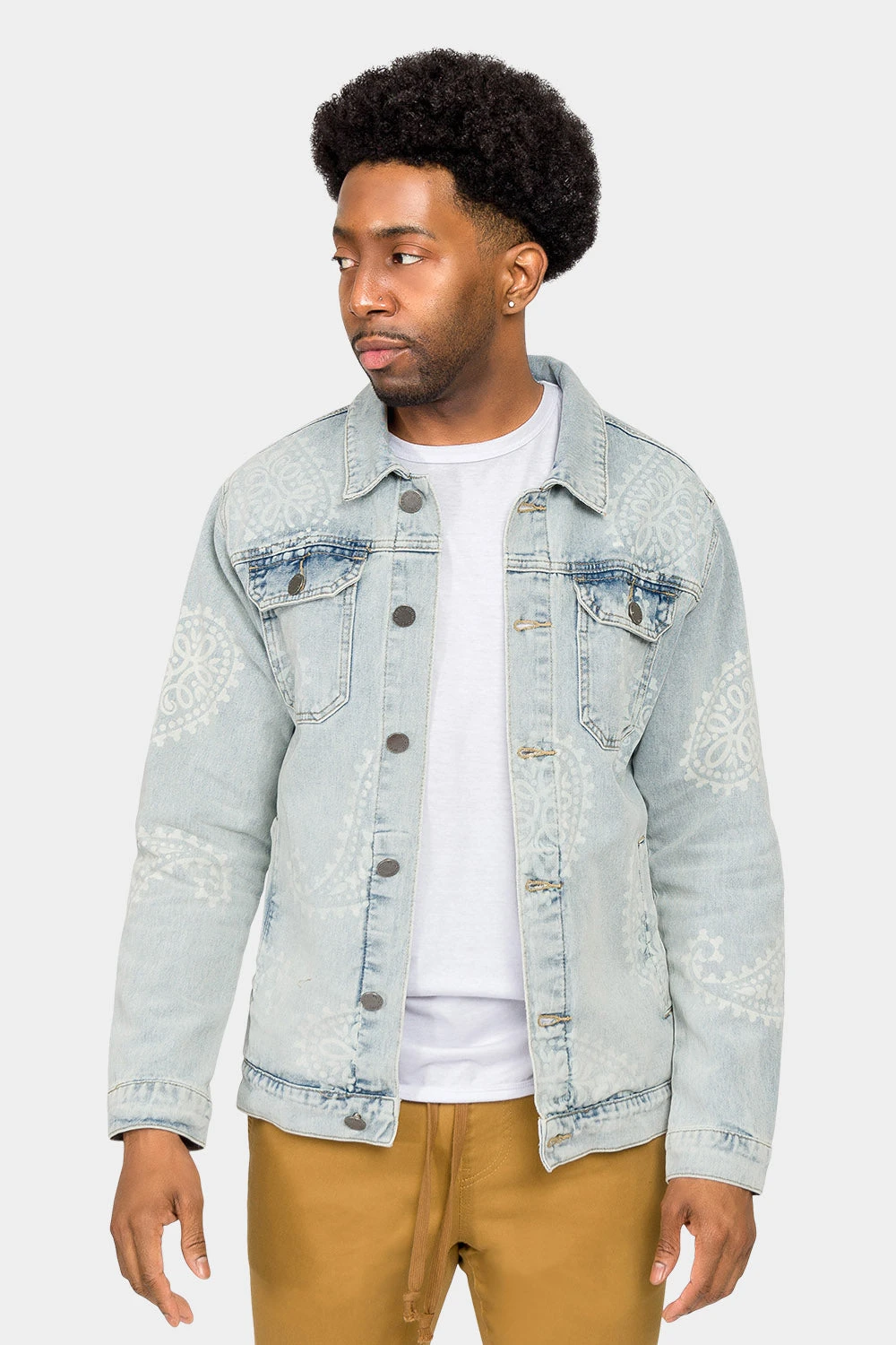 Faded Paisely Print Denim Jacket 3 Faded Paisely Print Denim Jacket