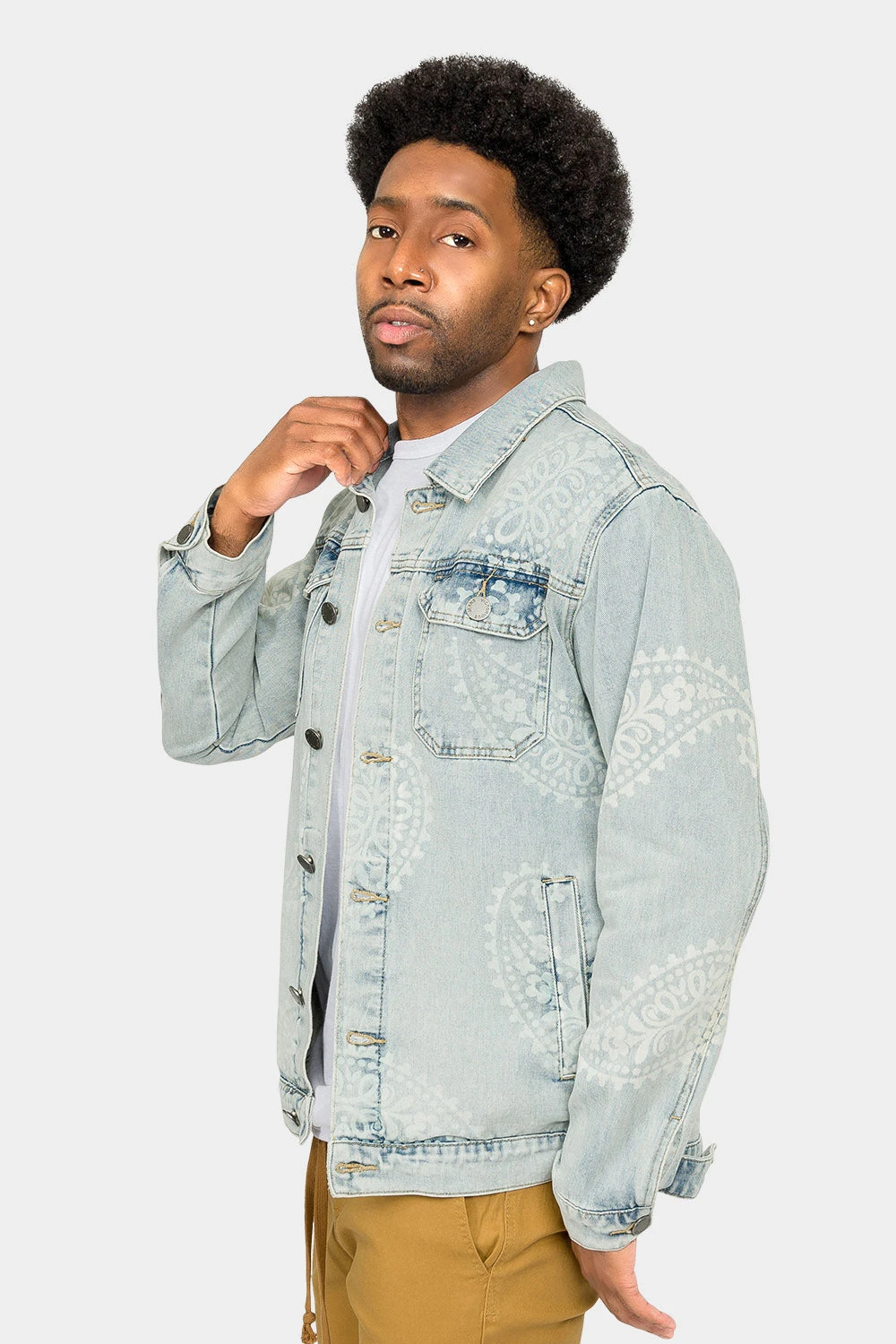 Faded Paisely Print Denim Jacket 4 Faded Paisely Print Denim Jacket - Image 2
