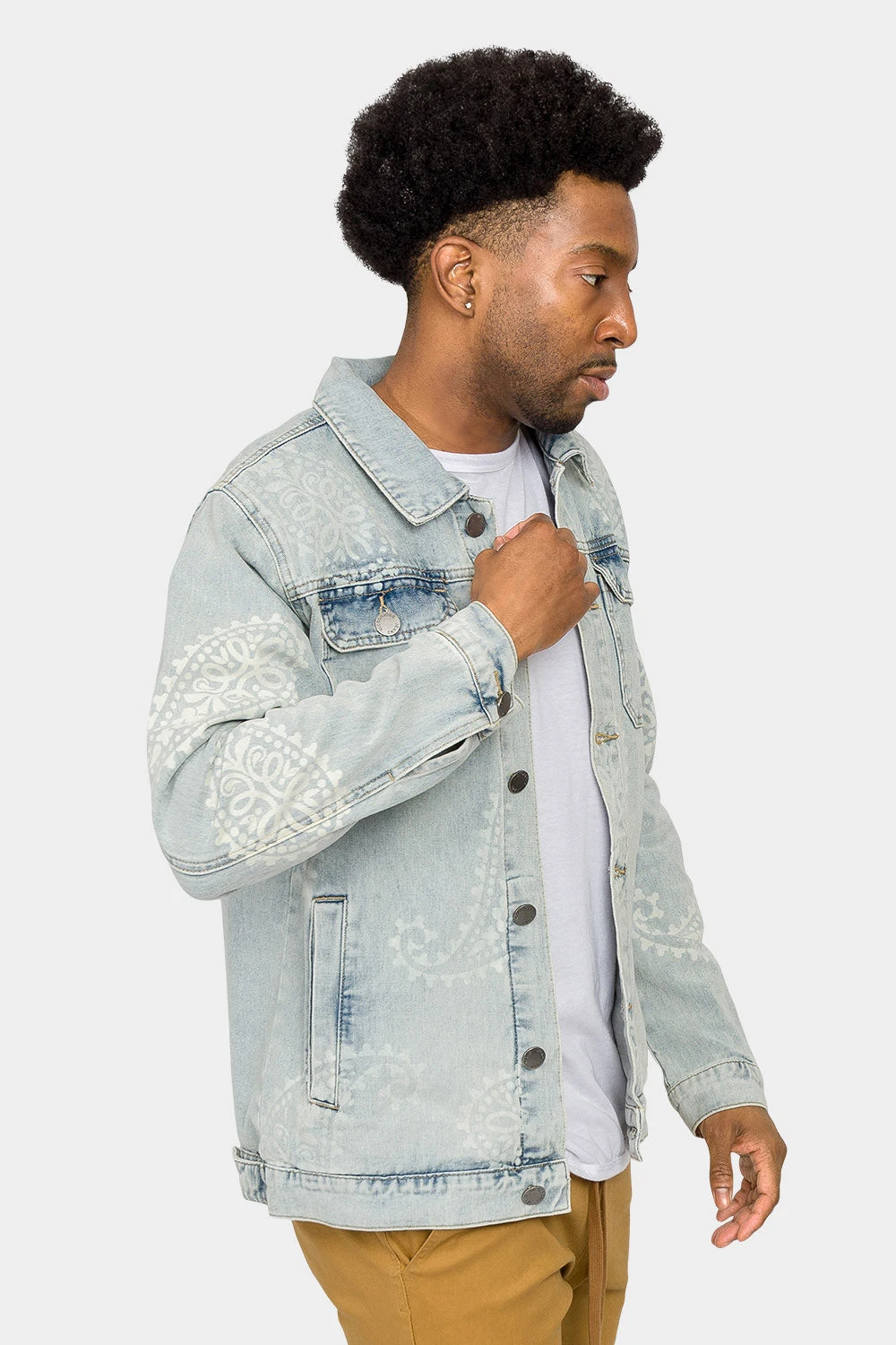Faded Paisely Print Denim Jacket 6 Faded Paisely Print Denim Jacket - Image 4