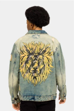 Distressed Lion Print Denim Jacket -Victorious DK211 DSR 3