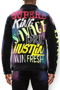 Air Brushed Graffiti Denim Jacket -Victorious DK240 BLK 3