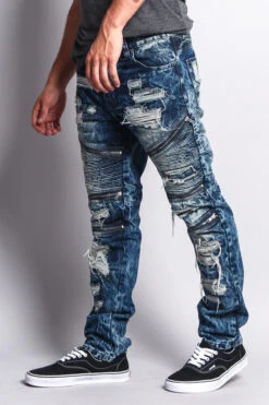 Biker Distressed Washed Slim Jeans -Victorious DL1010 DKI 2
