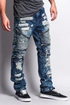 Biker Distressed Washed Slim Jeans -Victorious DL1010 DKI 4