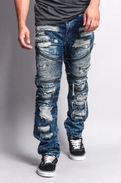 Biker Distressed Washed Slim Jeans -Victorious DL1010 DKI 5