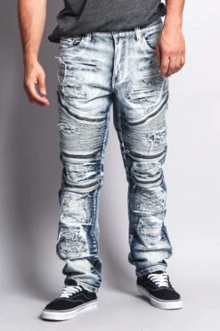 Biker Distressed Washed Slim Jeans -Victorious DL1010 ICE 1