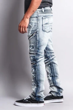 Biker Distressed Washed Slim Jeans -Victorious DL1010 ICE 2