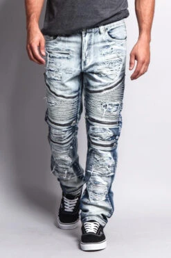 Biker Distressed Washed Slim Jeans -Victorious DL1010 ICE 5