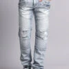 Quilted Ripped Washed Biker Jeans