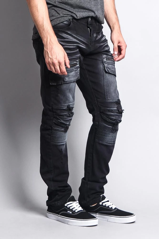 Faded Zipper Cut Cargo Pocket Biker Jeans 8 Faded Zipper Cut Cargo Pocket Biker Jeans - Image 6