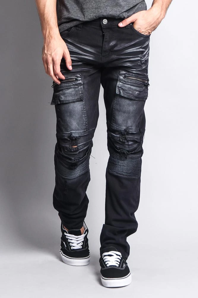 Faded Zipper Cut Cargo Pocket Biker Jeans 9 Faded Zipper Cut Cargo Pocket Biker Jeans - Image 7