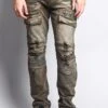 Faded Zipper Cut Cargo Pocket Biker Jeans -Victorious DL1058 OLV 1