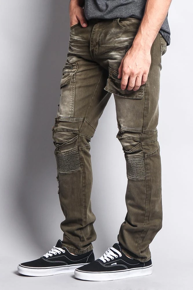 Faded Zipper Cut Cargo Pocket Biker Jeans 10 Faded Zipper Cut Cargo Pocket Biker Jeans - Image 8
