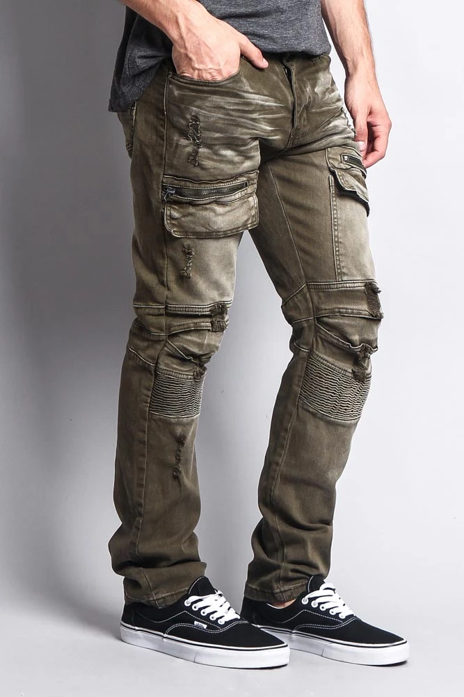 Faded Zipper Cut Cargo Pocket Biker Jeans 12 Faded Zipper Cut Cargo Pocket Biker Jeans - Image 10