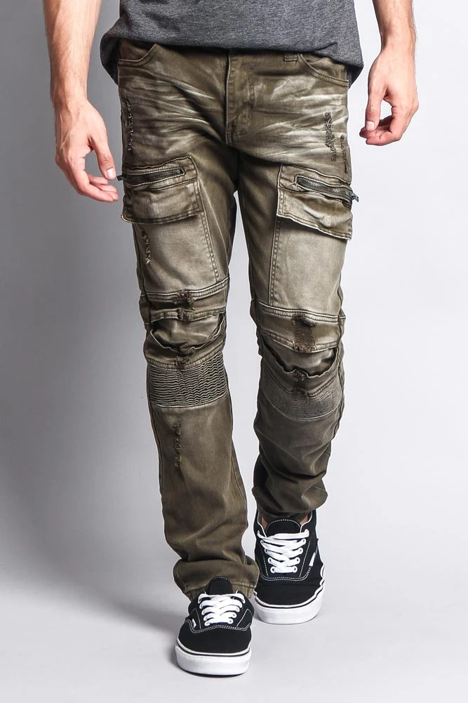 Faded Zipper Cut Cargo Pocket Biker Jeans 13 Faded Zipper Cut Cargo Pocket Biker Jeans - Image 11