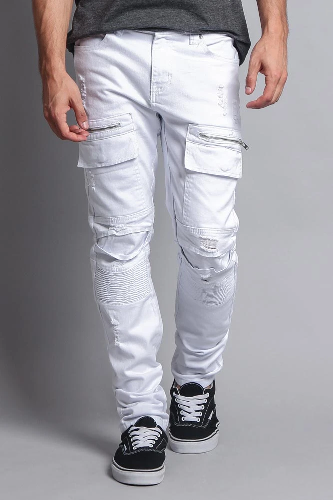 Faded Zipper Cut Cargo Pocket Biker Jeans 17 Faded Zipper Cut Cargo Pocket Biker Jeans - Image 15