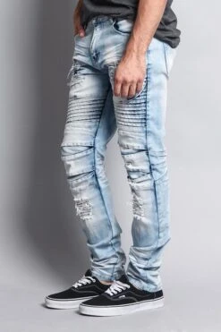 Heavy Dye Biker Denim Jeans 14 Heavy Dye Biker Denim Jeans -Victorious DL1081 ICE 2