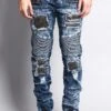 Stain Washed Contrast Patching Twill Biker Jeans -Victorious DL1089 DKI 1