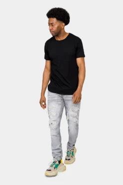 Faded Ripped Repair Denim Jeans -Victorious DL1119 GRY 5