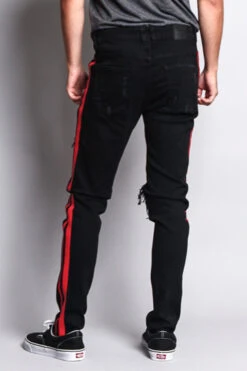 Men's Distressed Double Striped Skinny Jeans -Victorious DL1140 BRD 3