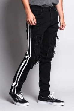 Men's Distressed Double Striped Skinny Jeans -Victorious DL1140 BWT 4