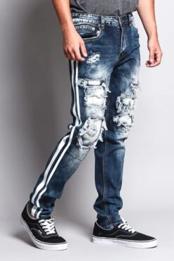 Men's Distressed Double Striped Skinny Jeans -Victorious DL1140 INW 4