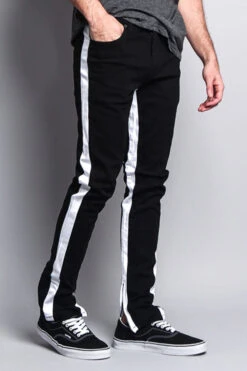 Track Style Zippered Skinny Jean With Accent Band -Victorious DL1164 BLK 4