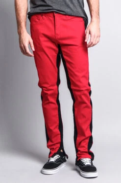 Track Style Zippered Skinny Jean With Accent Band -Victorious DL1164 RED 1