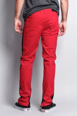 Track Style Zippered Skinny Jean With Accent Band -Victorious DL1164 RED 3
