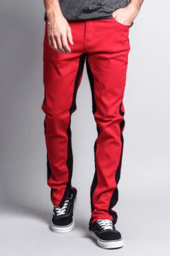Track Style Zippered Skinny Jean With Accent Band -Victorious DL1164 RED 5