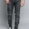 Studded Biker Denim Jeans -Victorious DL1173 BLK 1