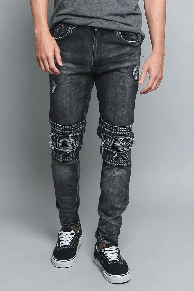 Studded Biker Denim Jeans 3 Studded Biker Denim Jeans