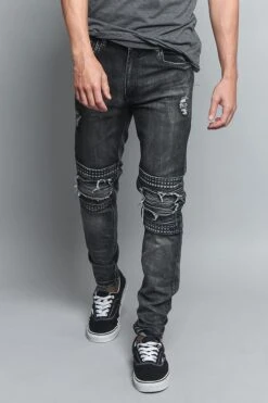 Studded Biker Denim Jeans 16 Studded Biker Denim Jeans -Victorious DL1173 BLK 5