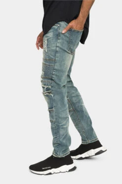 Distressed Stacked Biker Denim Jeans -Victorious DL1239 SAH 2