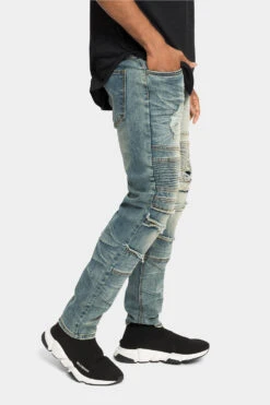 Distressed Stacked Biker Denim Jeans -Victorious DL1239 SAH 4