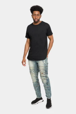 Distressed Stacked Biker Denim Jeans -Victorious DL1239 SAH 5