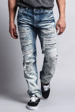 Washed And Distressed Slim Jeans -Victorious DL129 5