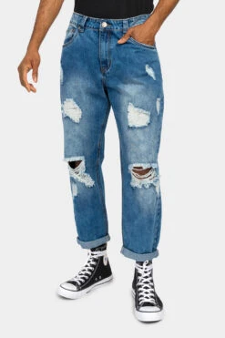 Distressed Cropped Denim Jeans -Victorious DL1354 DKI 1
