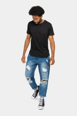 Distressed Cropped Denim Jeans -Victorious DL1354 DKI 5